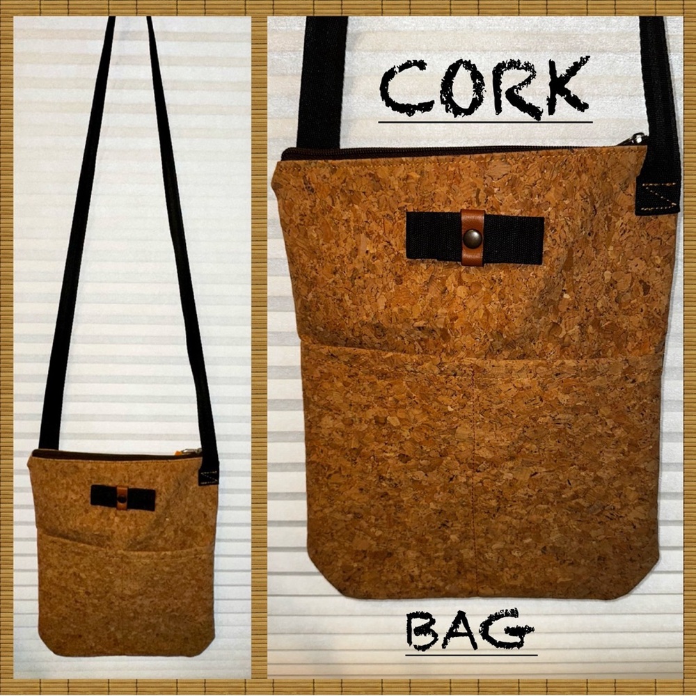 Real CORK Crossbody Bag - Classic Cork color with black trim NWT Functional Art